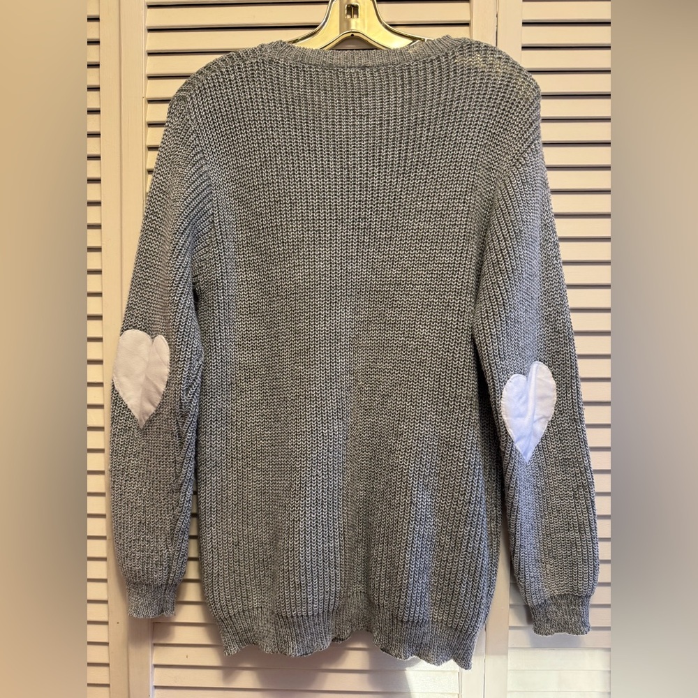 Medium Gray Heart Patch Women's Sweater. PTP 19”